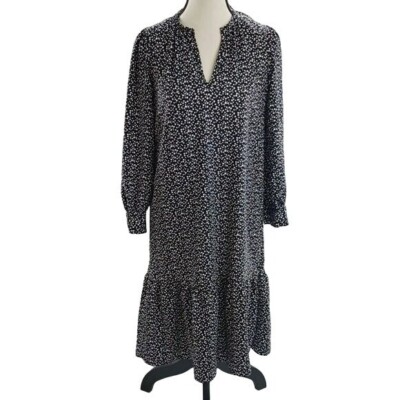 Ann Taylor Dress Womens XS Petite Black White Polka Dot Midi Ruffle Long  Sleeve | eBay