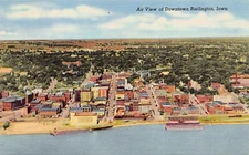 Burlington IA Iowa Mississippi River Crapo Park Harbor Aerial Vtg Postcard C53