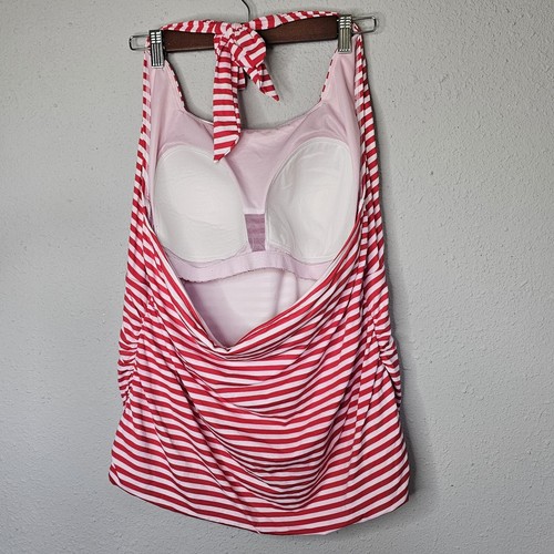 Lands End Red White Stripe Swim Top Womens 22W Halter USA American Patriotic - Picture 4 of 10