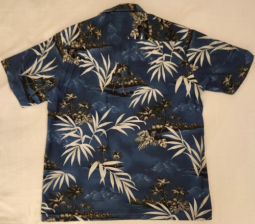 RJC Medium Hawaiian Shirt-Cotton-Blue & green tones with island scenes & palms - Picture 2 of 12