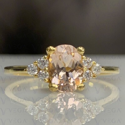 Oval Cut Natural Morganite Diamond Wedding Ring 14K