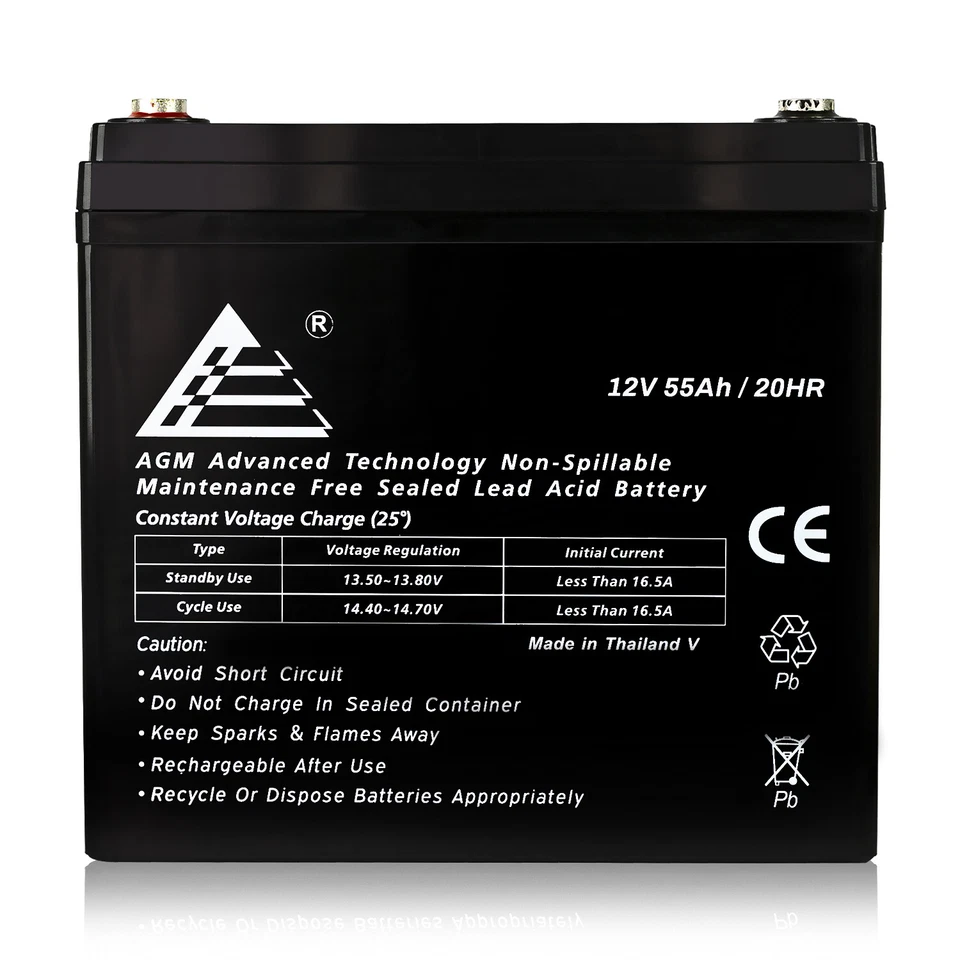 12 Volt (12V) 55 Amp (55Ah) VRLA AGM Sealed Lead Acid Battery 55 AMPS HIGH CAP - Image 4 of 4