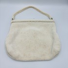 Vintage 60s Lumured Petite Bead White Beaded Kiss Lock Purse and Mirror Pouch