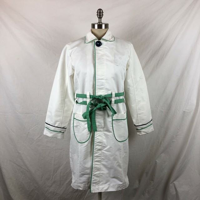 Womens Adidas Trench Coat Sz. Small White Green Sportswear Fall WInter
