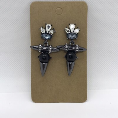 Gunmetal tone stud earrings spike Light Blue rhinestones dangle Baublebar 