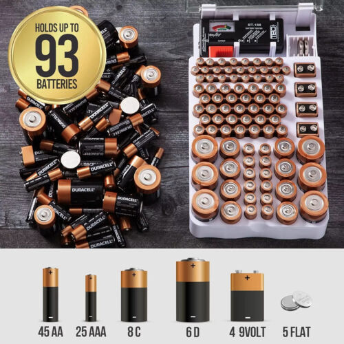 Removable Battery Organizer Case with Tester, Storage Holder for Batteries