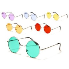 John Lennon Style Sunglasses Round Circle Colored Lenses Metal Frames Men Women.