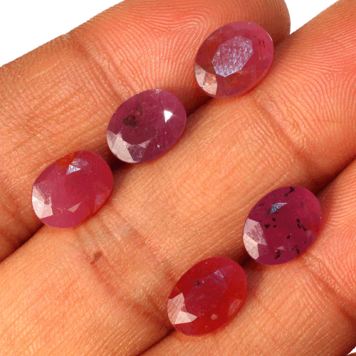 5 Pcs Mozambique Natural Ruby Untreated 9.8mm-10.3mm Oval Faceted Cut Gemstones - Picture 5 of 9
