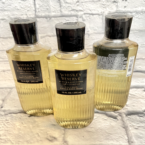 3 BATH & BODY WORKS WHISKEY RESERVE 3 IN 1 HAIR FACE & BODY WASH 10 OZ EACH - Picture 2 of 2