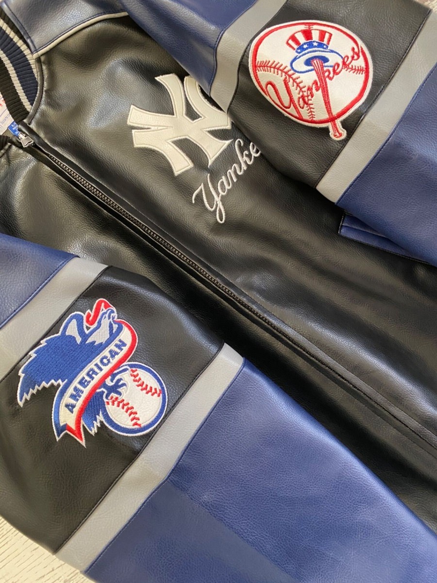 New York Yankees MLB L Embroidered PVC Leather Jacket Black Navy