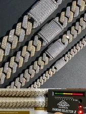 MOISSANITE Real Miami Cuban Link Prong Chain Ice Gold Plated 925 Silver Necklace