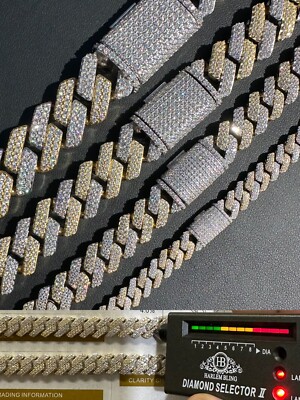 MOISSANITE Real Miami Cuban Link Prong Chain Ice Gold Plated