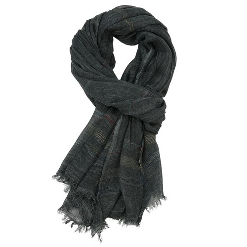 Fashion Men Scarf Cotton Linen Yarn-dyed Striped Men's Scarves Tassel Long Shawl - Picture 9 of 15