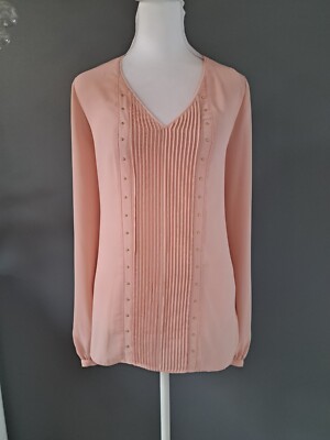 NWT WHBM Sz 14/L Classy Pleated & Studded Front & Sleeve Blouse Top OrPrice $120