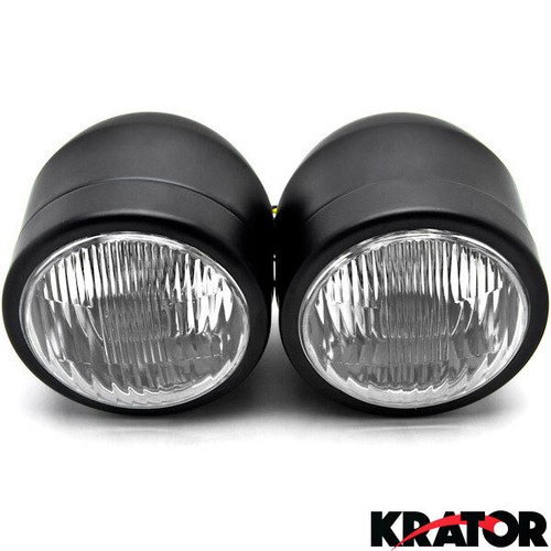 Black Twin Headlight Motorcycle Double Dual Lamp Street Fighter Naked Dominator - Picture 3 of 6
