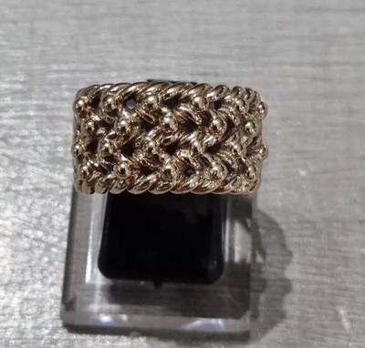 Vintage 4-reihiger Haltering 9 kt Gelbgold Größe R 1/2