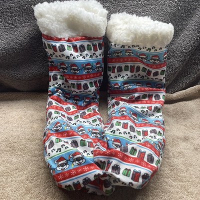 Bucees Fuzzy Fleece Lined Slipper Socks House Shoe Nonslip Christmas One Size