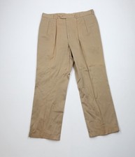 Vintage 70s Lands End Mens 36x29 Faded Pleated Wide Leg Chino Pants Beige USA
