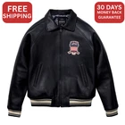 Men's Avirex Real Leather Bomber Jacket Pilot Flight Aviator Authentic Black