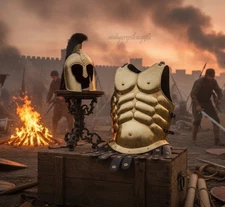 VintageReplicasGifts Black Medieval Troy Muscle Armor Cuirass & Helmet Set - 18G