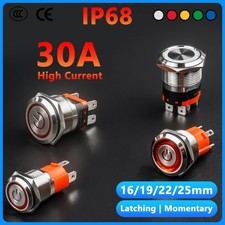 16/19/22/25mm LED Push Button Switch Momentary Latching On/Off Waterproof Metal