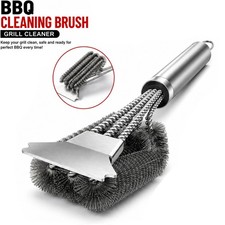 BBQ Cleaning Brush Grill Cleaner Wire Heads Stainless Steel Handle Barbecue Tool
