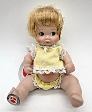 Delton Product Corp Bisque Baby Doll Yellow Outfit Polka Dot Vintage Collectible
