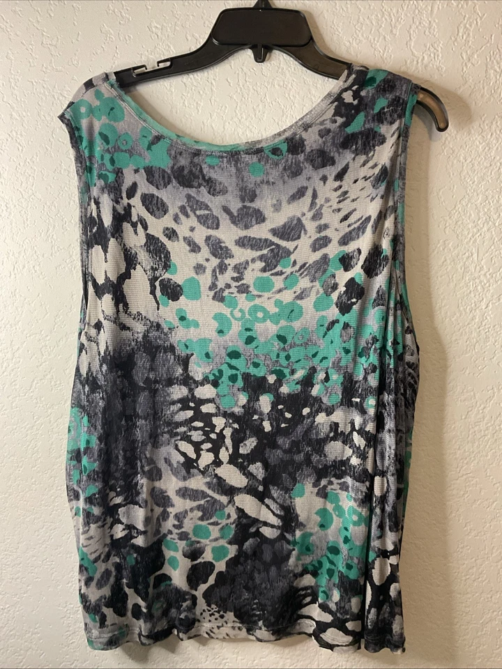 Lynn Ritchie Silver Women’s 3X Black Gray Green Silk Dress Tank Top Animal Print - Image 3 of 4