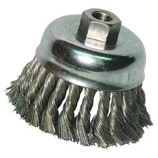 Knot Wire Cup Brush, 6 in Dia., 5/8-11 Arbor, .025 in Carbon Steel, Double Row
