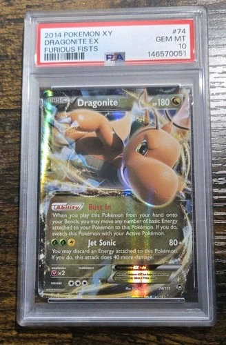 2014 POKEMON XY FURIOUS FISTS #74 DRAGONITE EX PSA 10