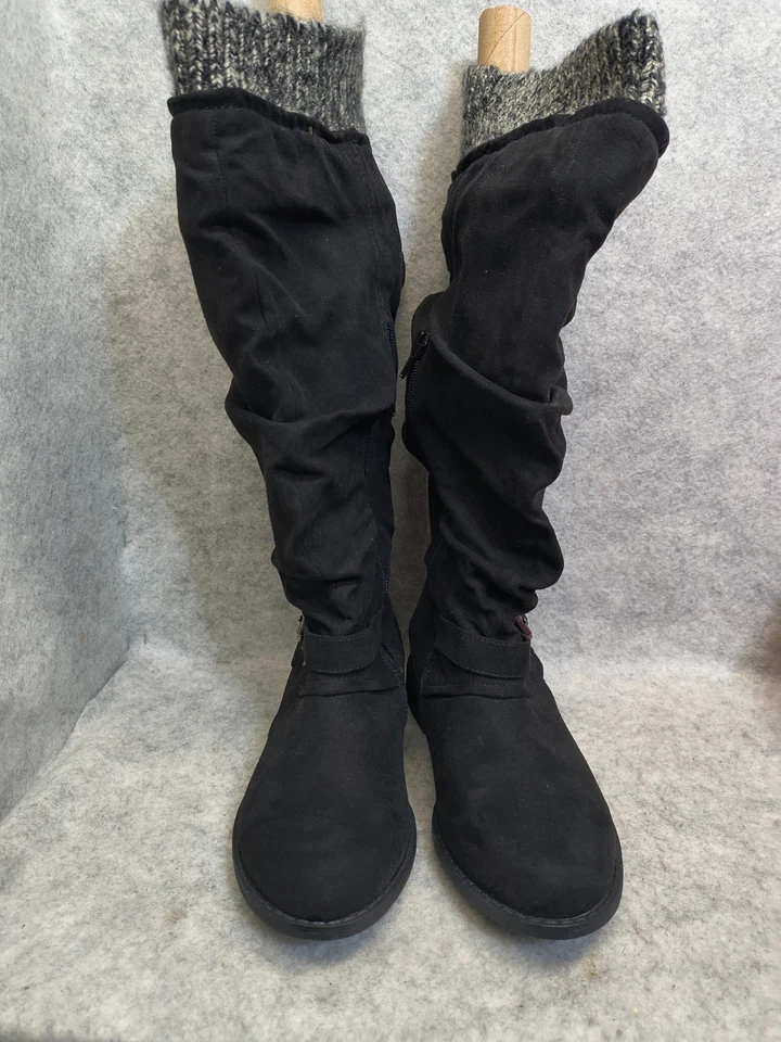 Womens 7 Zahine Flat Knee High Slouch Sweater Boots Black zip up - Image 4 of 4