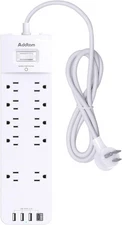 Power Strip, Addtam Surge Protector with 10 Outlets and 4 USB 6 - FT, White 