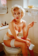 Marilyn Monroe Smoking In Bathroom Poster 13 x 19" Marilyn Monroe Wall Art 2