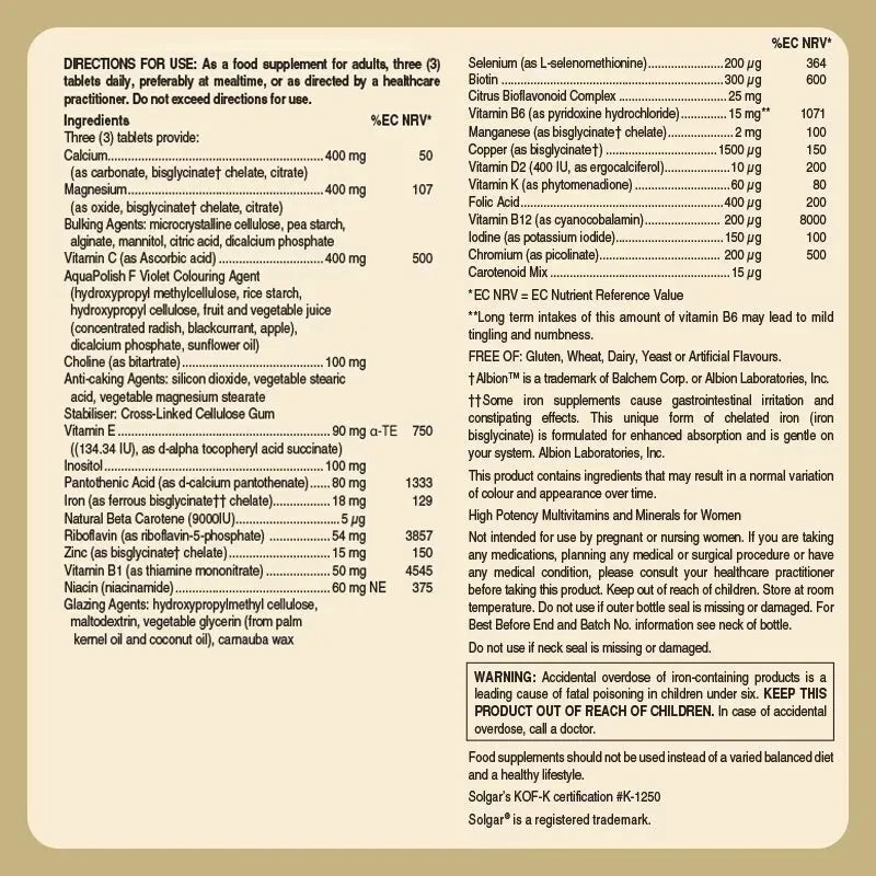 Solgar Female Multiple Multivitamin and Mineral 60 Tablets Brand New  - Image 2 of 2