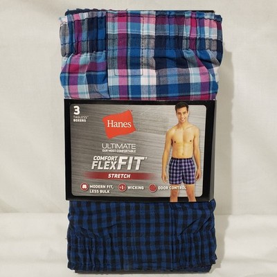 Hanes Men's 3 Tagless Boxers Ultimate Stretch Comfort Flex Fit Blue/Black