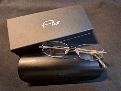 Edle randlose Design-Brillenfassung von Flair -  Farbe Silber-Grau mit Etui 
