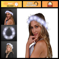 Light Up White Angel Halo Headband with Marabou Feathers LED Lights - Party Ac