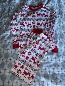 Hanna Andersson PJ Set Size 160cm US14 Holiday  Christmas Reindeer Red White PJs