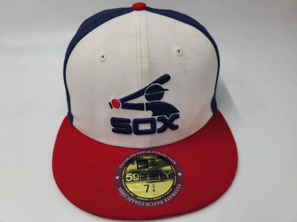 Chicago White Sox Comiskey Park Patch New Era 59Fifty Fitted 7 3/4 Hat Cap RWB - Image 2 of 4
