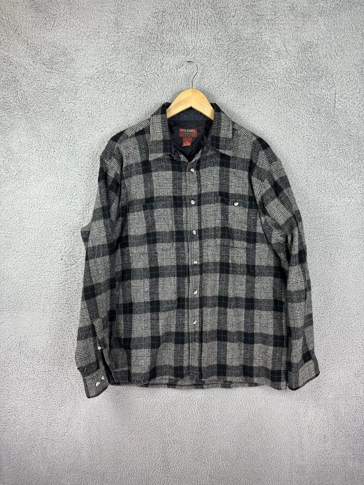 De Colección Alta Sierra Mezcla de Lana Camisa Chaqueta Para Hombres XL Gris Negro Forrado a Cuadros Botón Foto 2 de 4