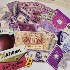 35 pieces purple paper ephemera Junk Journal paper pack vintage paper lot B