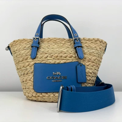 Coach Small Tote Crossbody Bag CJ519 Straw Natural Blue Authentic From Japan - Image 1 of 4