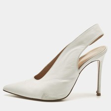 Gianvito Rossi White Leather Thick Slingback Pumps Size 39