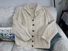 Blarney Woollen Mills Aran Handknit Wool Cardigan Sweater Ivory Unisex