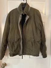 Vintage Green Woolrich Size Large Wool Nylon Cotton Leather Lined Jacket Coat