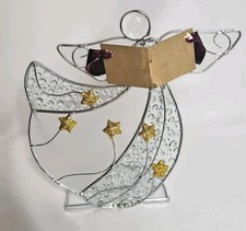 International Stained Glass Angel w Book Votive Candle Holder Christmas Holiday