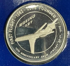 1979 BOEING 727 PEWTER MEDAL EMPLOYEES COIN CLUB SEALED IN PLASTIC&CARDBOARD