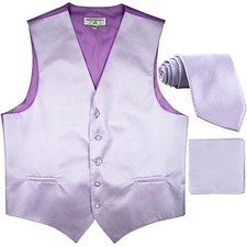 New men's tuxedo vest waistcoat  neck tie set horizontal stripes prom lavender