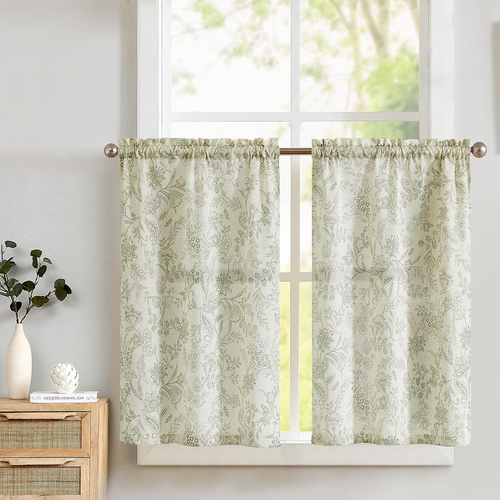 Tier Linen Farmhouse Floral Green Cafe Curtains 24 Inch Length Small Rustic Coun - Picture 19 of 24