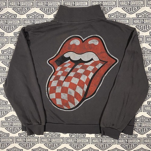 The Rolling Stones Quarter Zip Jacket Gray Rock Band Logo Lips Cotton Womens L